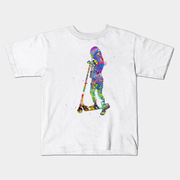 Little girl with scooter Kids T-Shirt by erzebeth